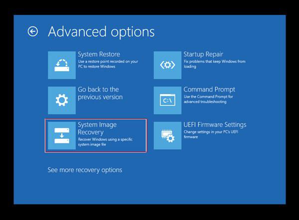 options de récupération avancées de Windows