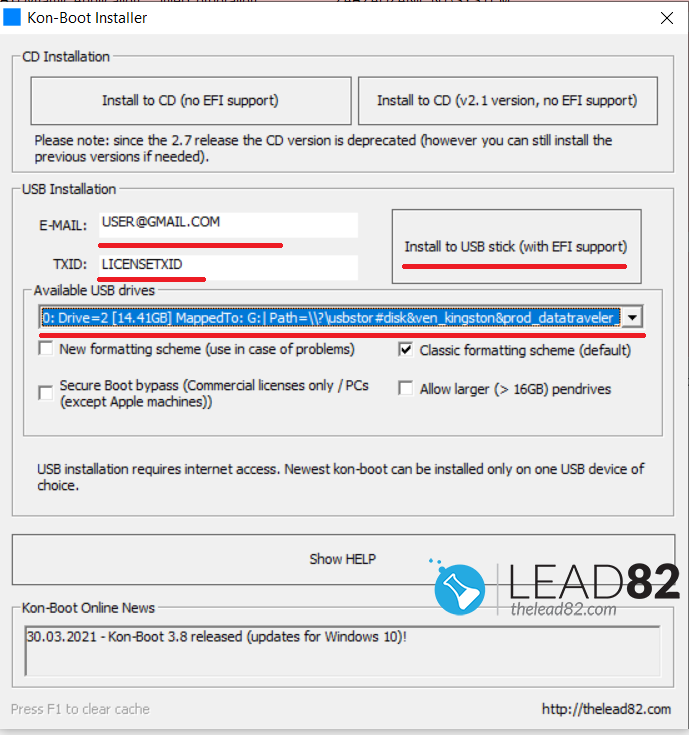 install kon-boot to usb
 