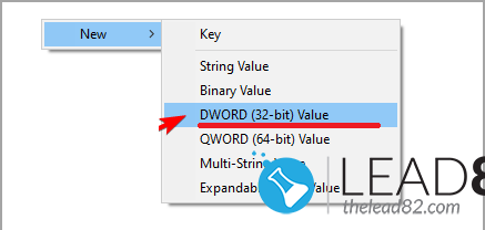 aggiungere un nuovo valore DWORD a regedit