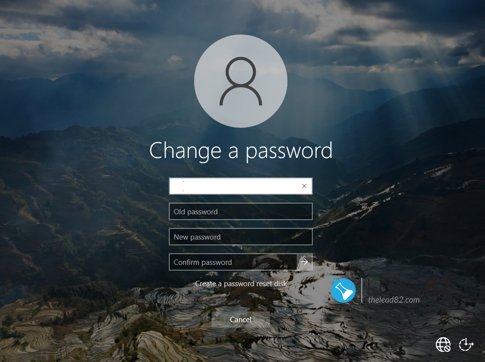 Bildschirm zum Ändern des Passworts