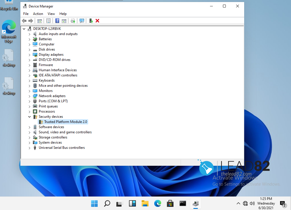 tarkista, onko TPM 2.0 käytössä Windows 11 Laitehallinta-laitteessa.