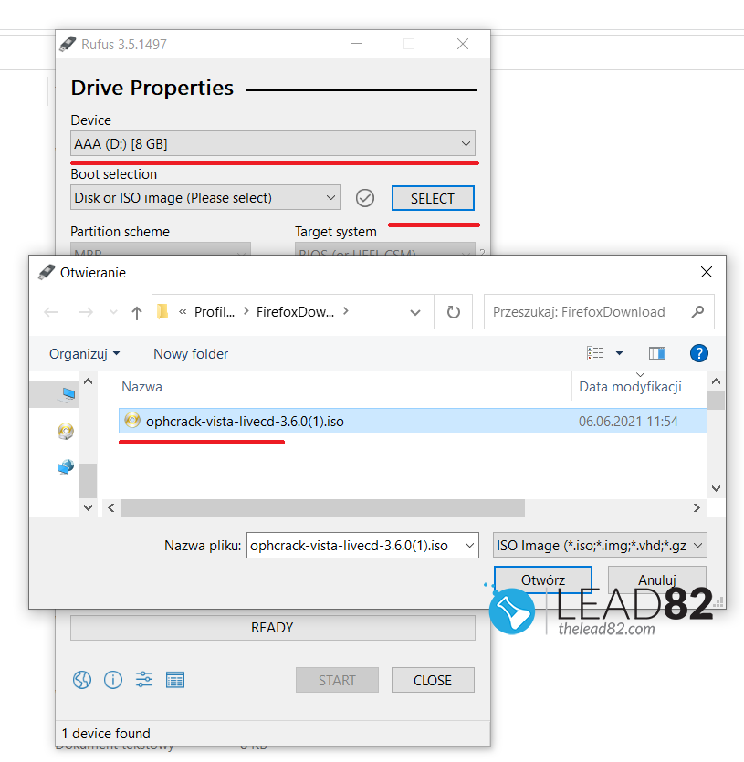 creación de ophrack usb de arranque con rufus