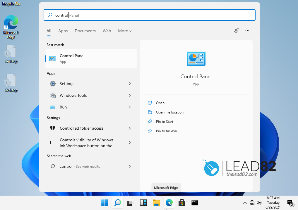 ejecutar el panel de control en el Windows 11