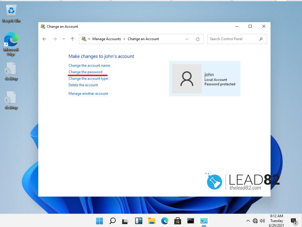 cambiare la password dell'utente su Windows 11
