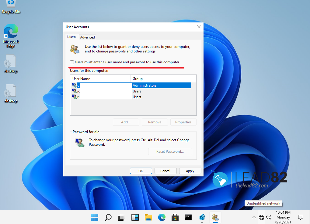 aktivera automatisk Windows 11-inloggning med hjälp av netplwiz-applikationen